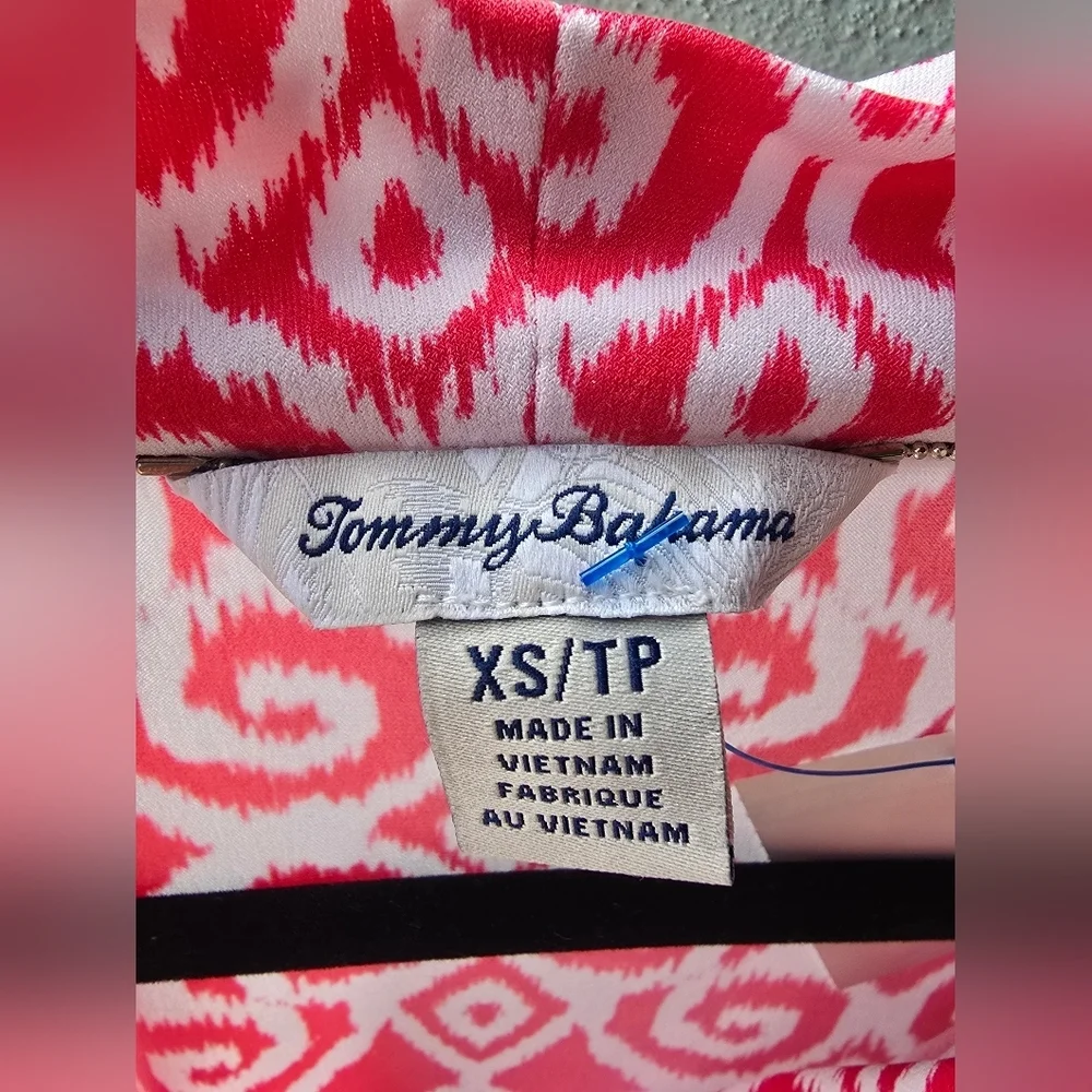 🌴Tommy Bahama🌸Bimini Printed Cowlneck Sleeveless Shift Dress Red White XS - Picture 4 of 5